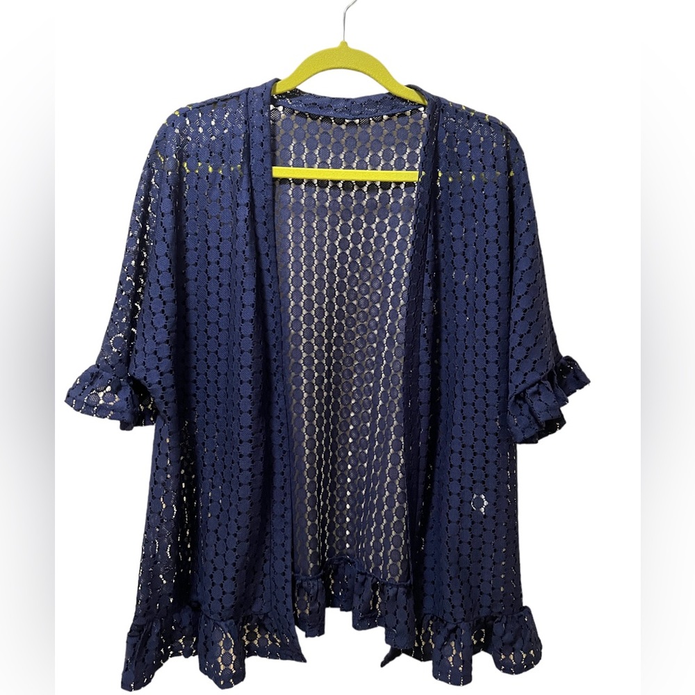 Blue Stretch Eyelet Jacket with Ruffle Bottom